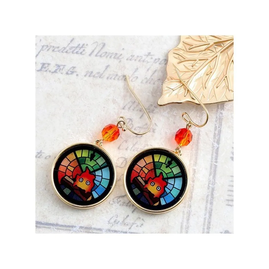 Maison Ghibli Jewellery-Stained Glass Series-Pierced Earrings Calcifer -Howl'S Moving Castle
